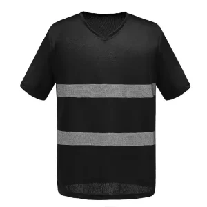 V-Neck Short Sleeve Reflective Black T-Shirt