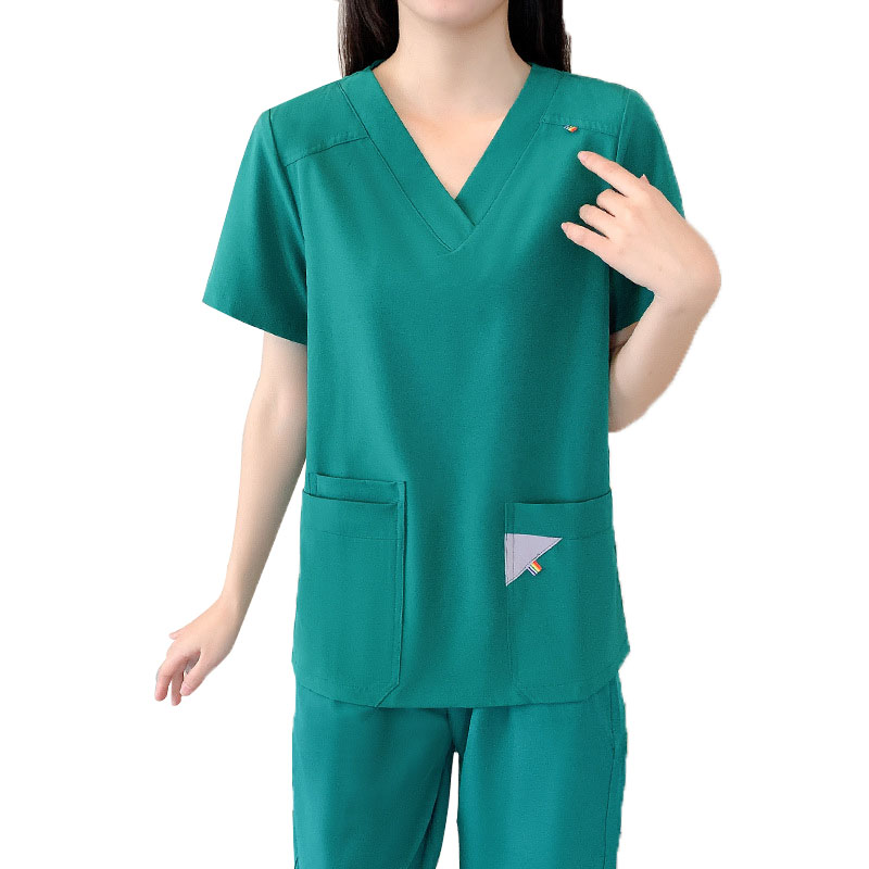 72% recycled polyester 23% viscose 5% spandex Quick-drying medical surgical overalls