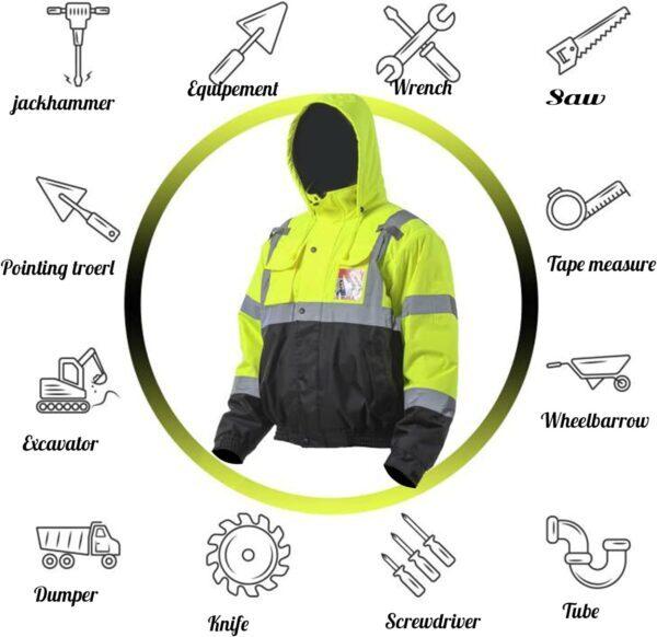 Mens High Visibility Jacket Waterproof with Hood