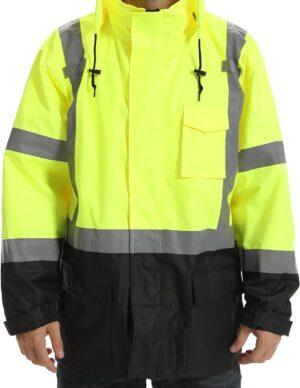 Mens High Visibility Jacket Waterproof with Hood - Image 2
