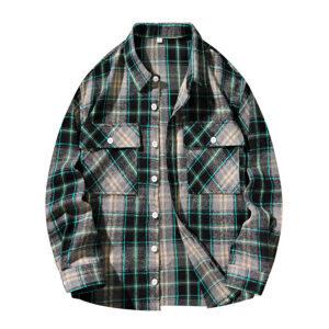 Professional Long-Sleeve Plaid Work Shirt in Green