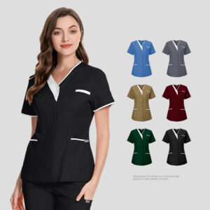 72% recycled polyester 23% viscose 5% spandex short-sleeved V-neck Medical Uniform
