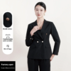 Black Women's Double-Breasted Button Petite Sizes Office Uniform - Image 2