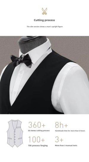 Men Winter Formal Business Suit Vest Black Stripes Office Uniform - Image 3