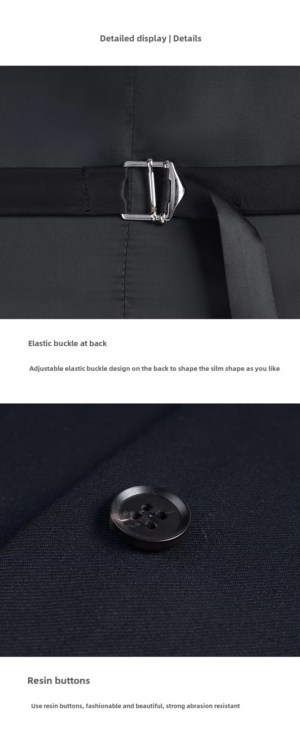 Men Winter Formal Business Suit Vest Black Stripes Office Uniform - Image 13