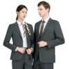Government Bank High Collar White Gray Suit Office Uniform