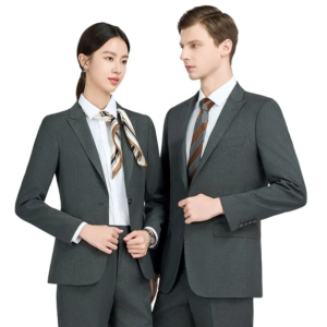 Government Bank High Collar White Gray Suit Office Uniform