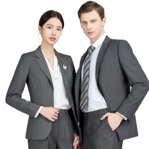 Men's and Women's Workwear Gray Striped Slim Fit Casual Suit Office Uniform