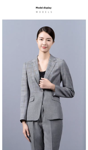 Chidori Grids Classy Plaid Wool Blazer Buttons Decoration Spring Suit Office Uniform - Image 2