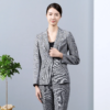 Chidori Grids Classy Plaid Wool Blazer Buttons Decoration Spring Suit Office Uniform - Image 6