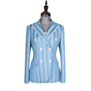 Blue Button Decoration Women's Elegant Casual Small Suit Office Uniform