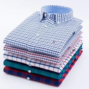 Men's Casual Plaid Shirt New Arrival High Collar Oxford Plaid Shirt