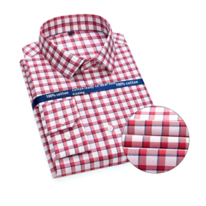 Long Sleeves Plaid Breathable Poplin Fabric Casual Dress Shirt