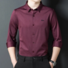 Dress Trendy Casual Gong Long Classy Men's Burgundy Knitted Shirt Long Sleeves - Image 3
