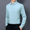 Cotton Professional Formal Young Middle-aged Knitted No-Iron Casual Striped Shirt Long Sleeves - Image 3