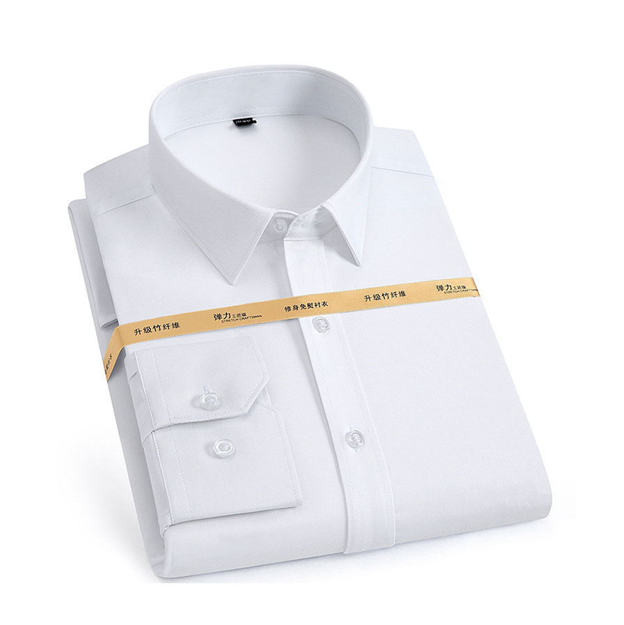 Breathable Embroidered Logo Men's White Bamboo Fiber Shirt