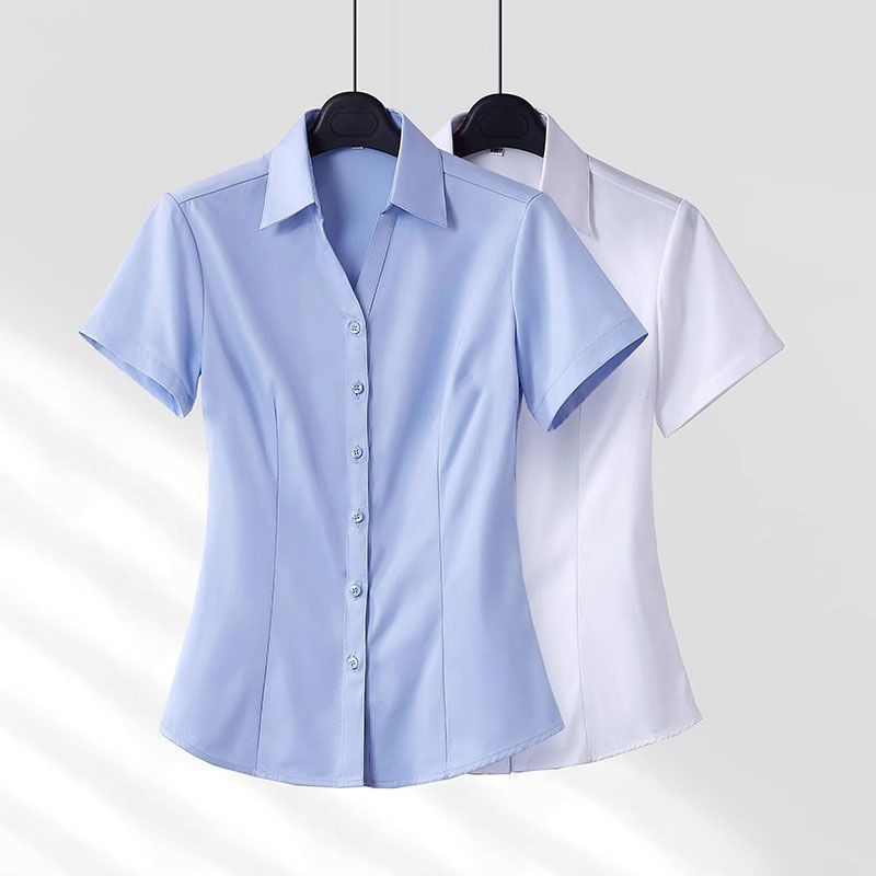 Summer White Cotton Shirt Women Business Casual Short-Sleeved